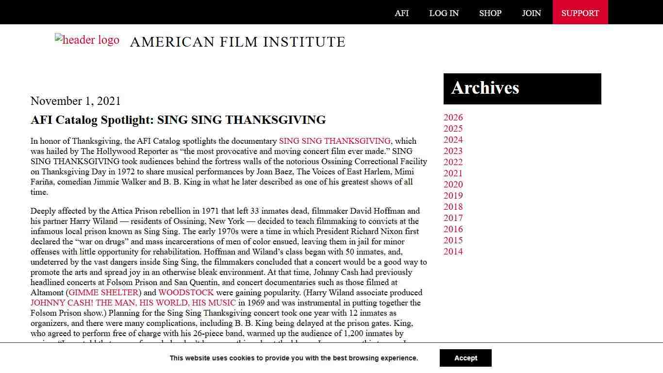 AFI Catalog Spotlight: SING SING THANKSGIVING American Film Institute